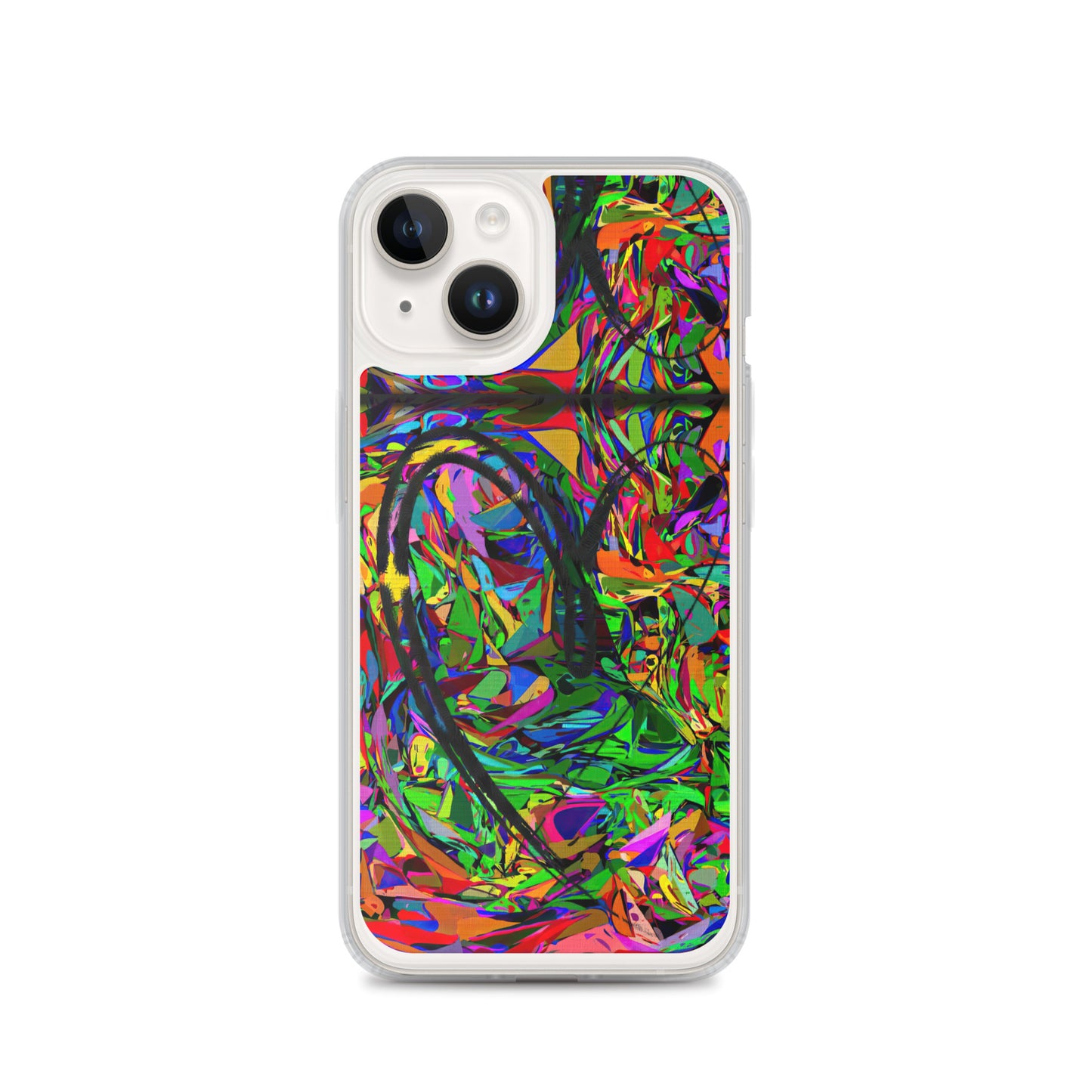 Neon Mythos iPhone® Clear Case – Abstract art design with vibrant neon colors, offering protection and style for iPhone® models. iphone-14-case