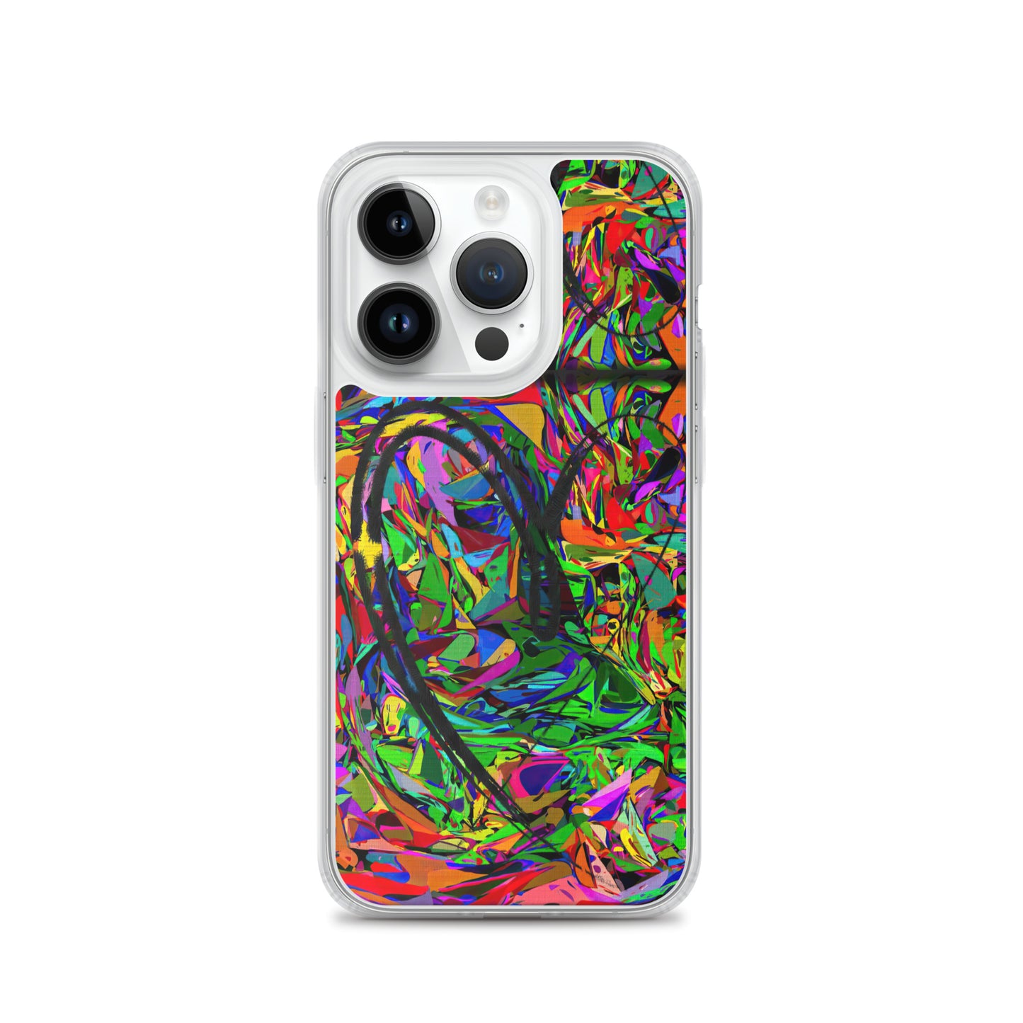 Neon Mythos iPhone® Clear Case – Abstract art design with vibrant neon colors, offering protection and style for iPhone® models. iphone-14-pro-case