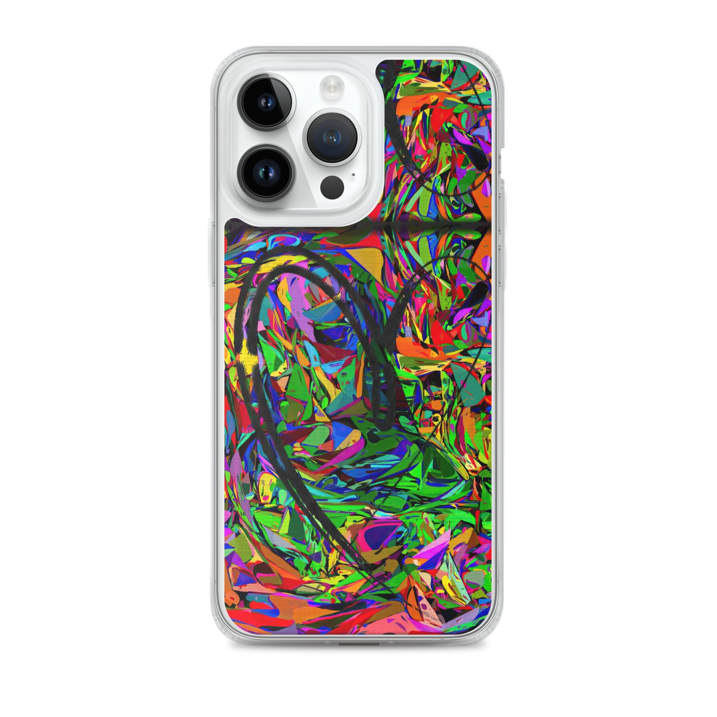 Neon Mythos iPhone® Clear Case – Abstract art design with vibrant neon colors, offering protection and style for iPhone® models. iphone-14-pro-max-case