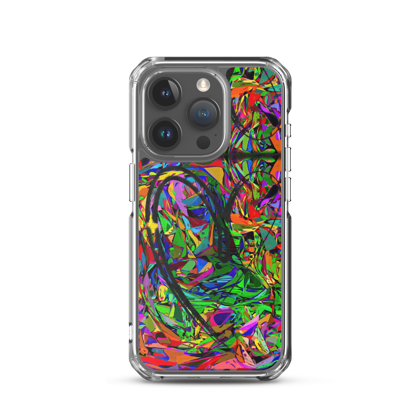Neon Mythos iPhone® Clear Case – Abstract art design with vibrant neon colors, offering protection and style for iPhone® models. iphone-15-pro-case