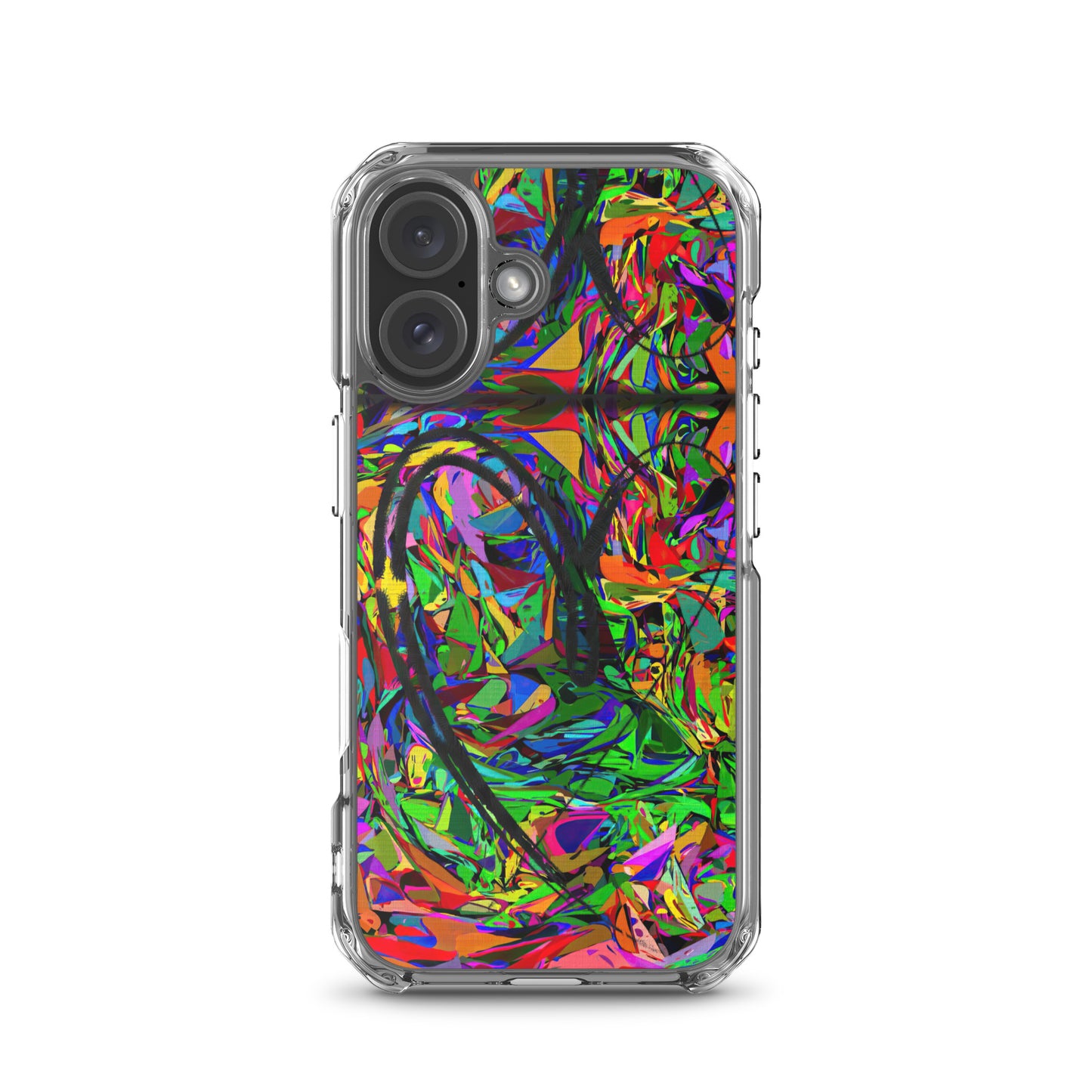 Neon Mythos iPhone® Clear Case – Abstract art design with vibrant neon colors, offering protection and style for iPhone® models. iphone-16-case
