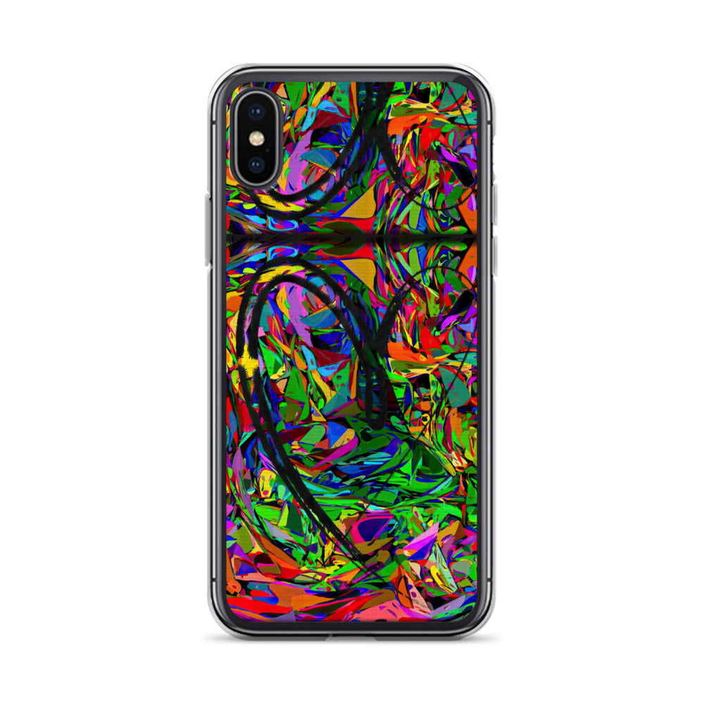 Neon Mythos iPhone® Clear Case – Abstract art design with vibrant neon colors, offering protection and style for iPhone® models. iphone-x-xs-case