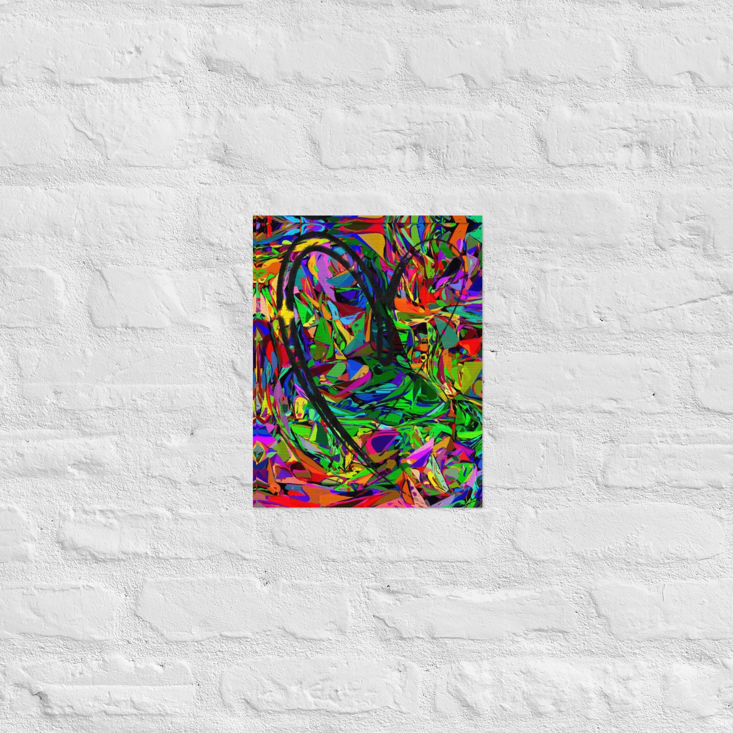 Neon abstract art print on matte paper featuring bold black heart and colorful jagged design – modern wall decor by Hipyfi Clothes & Design 11x14-front