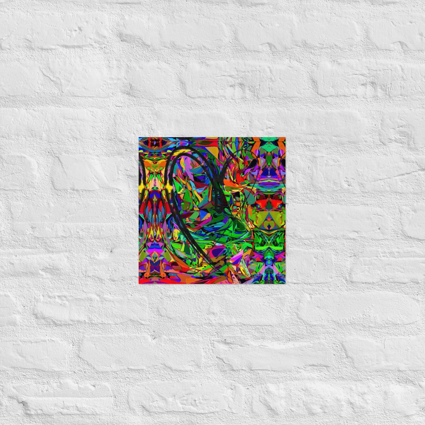 Neon abstract art print on matte paper featuring bold black heart and colorful jagged design – modern wall decor by Hipyfi Clothes & Design 12x12-front