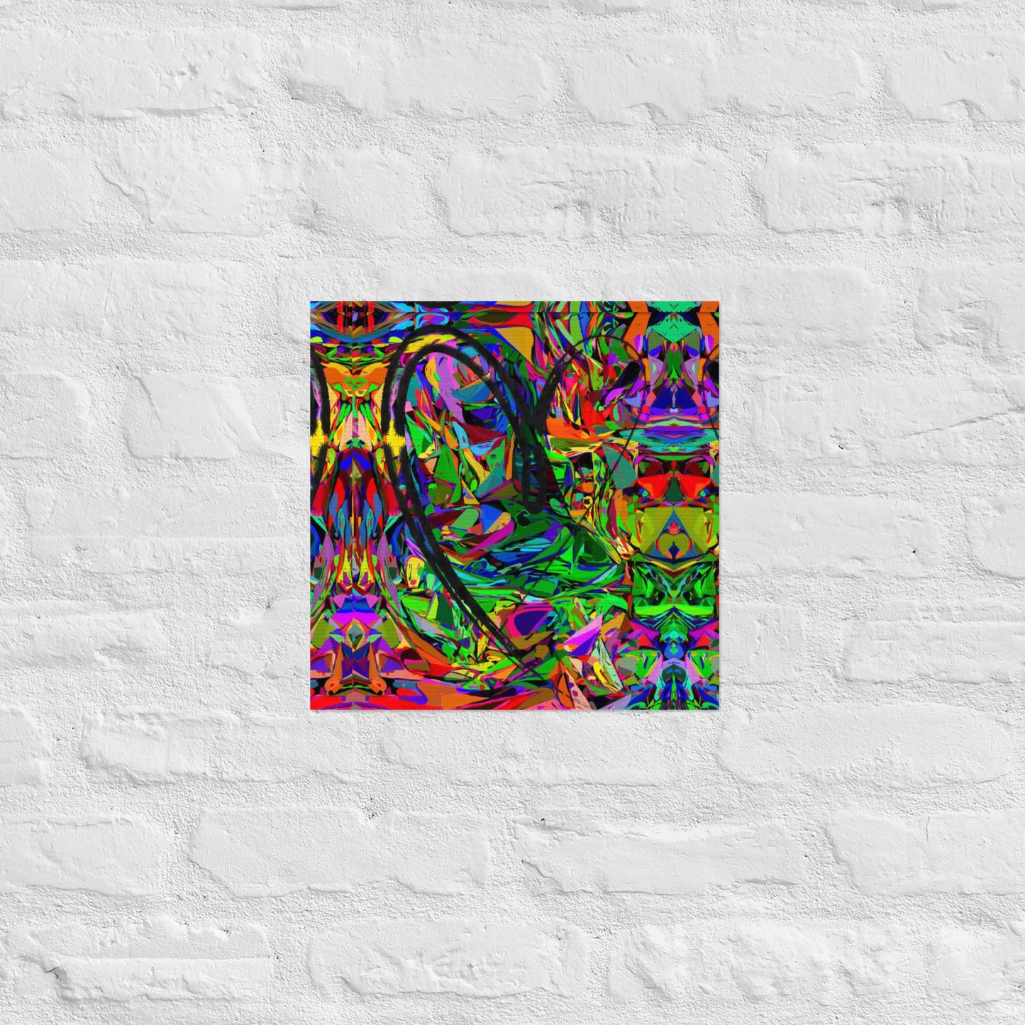 Neon abstract art print on matte paper featuring bold black heart and colorful jagged design – modern wall decor by Hipyfi Clothes & Design 14x14-front