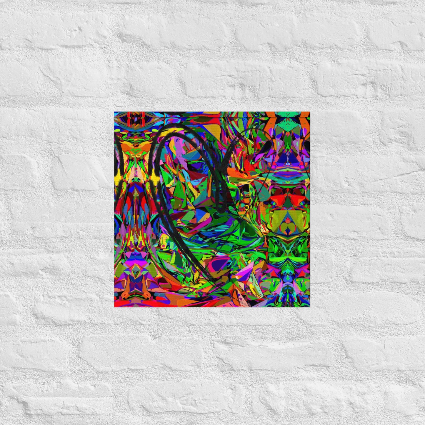 Neon abstract art print on matte paper featuring bold black heart and colorful jagged design – modern wall decor by Hipyfi Clothes & Design 16x16-front
