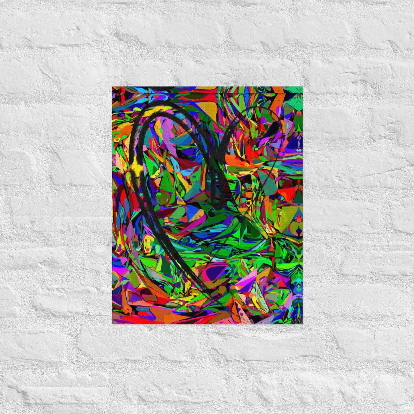 Neon abstract art print on matte paper featuring bold black heart and colorful jagged design – modern wall decor by Hipyfi Clothes & Design 16x20-front