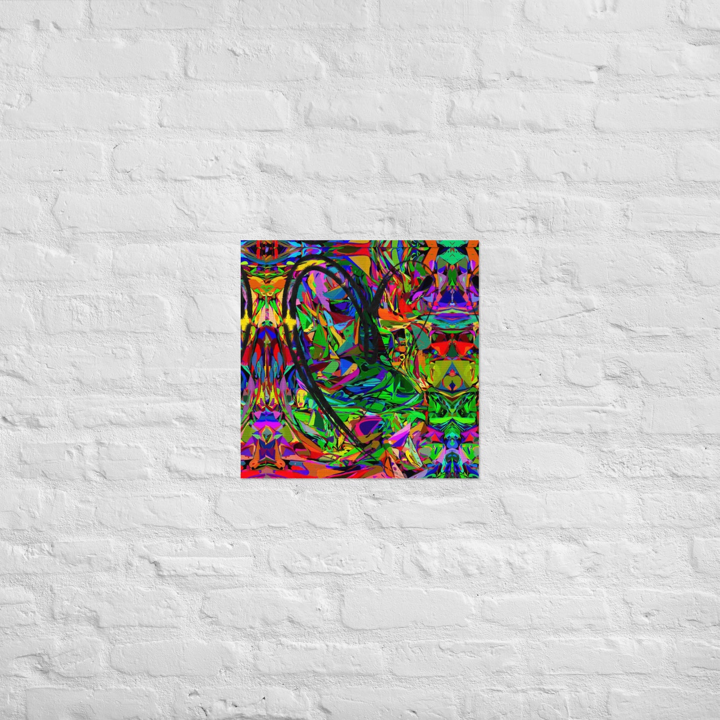 Neon abstract art print on matte paper featuring bold black heart and colorful jagged design – modern wall decor by Hipyfi Clothes & Design 18x18-front