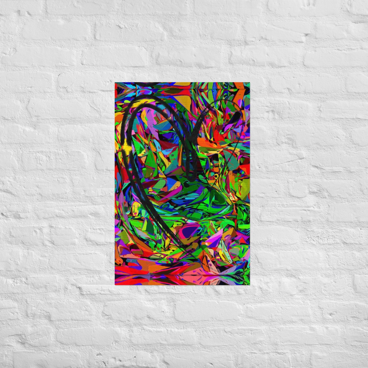 Neon abstract art print on matte paper featuring bold black heart and colorful jagged design – modern wall decor by Hipyfi Clothes & Design 20x30-front