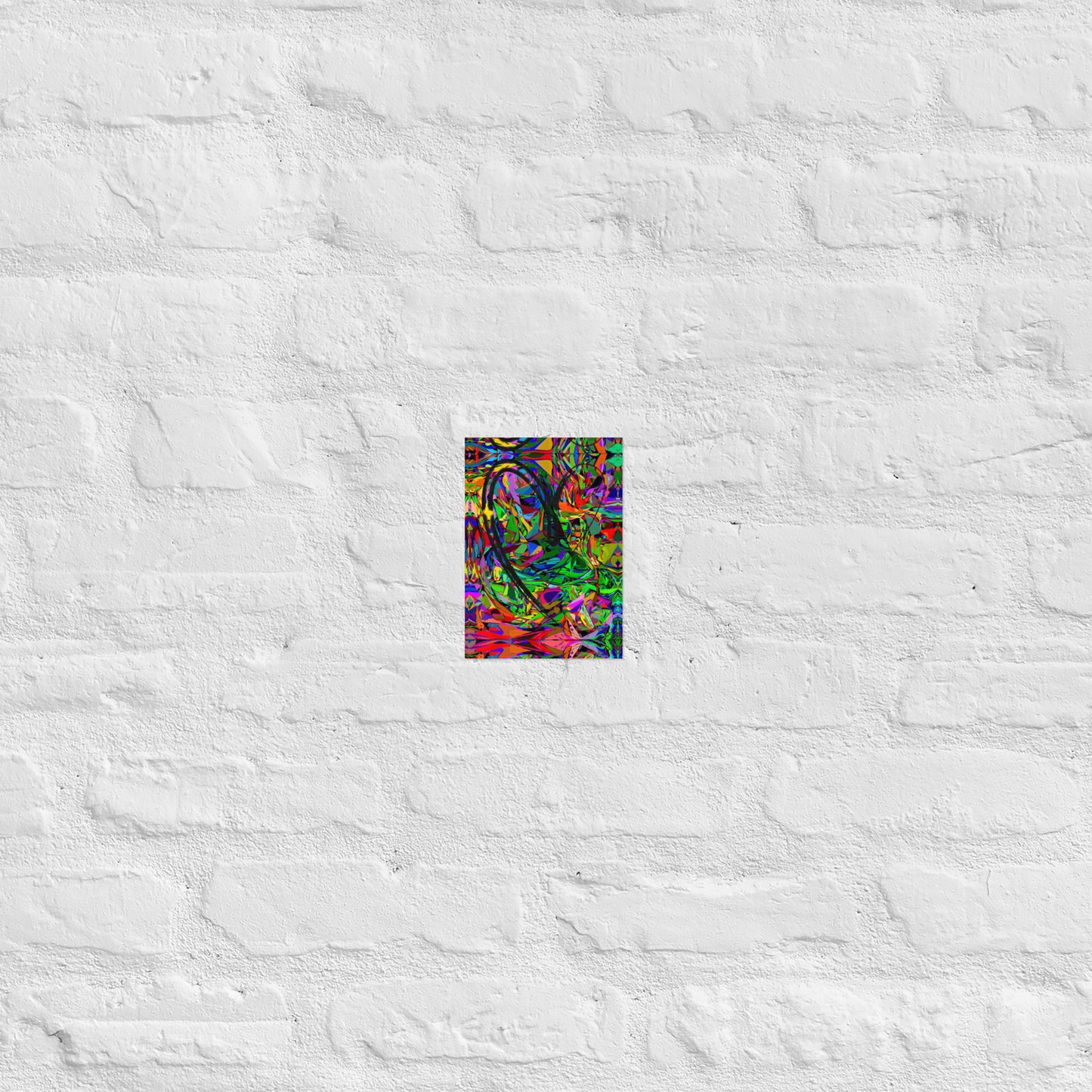 Neon abstract art print on matte paper featuring bold black heart and colorful jagged design – modern wall decor by Hipyfi Clothes & Design 5x7-front