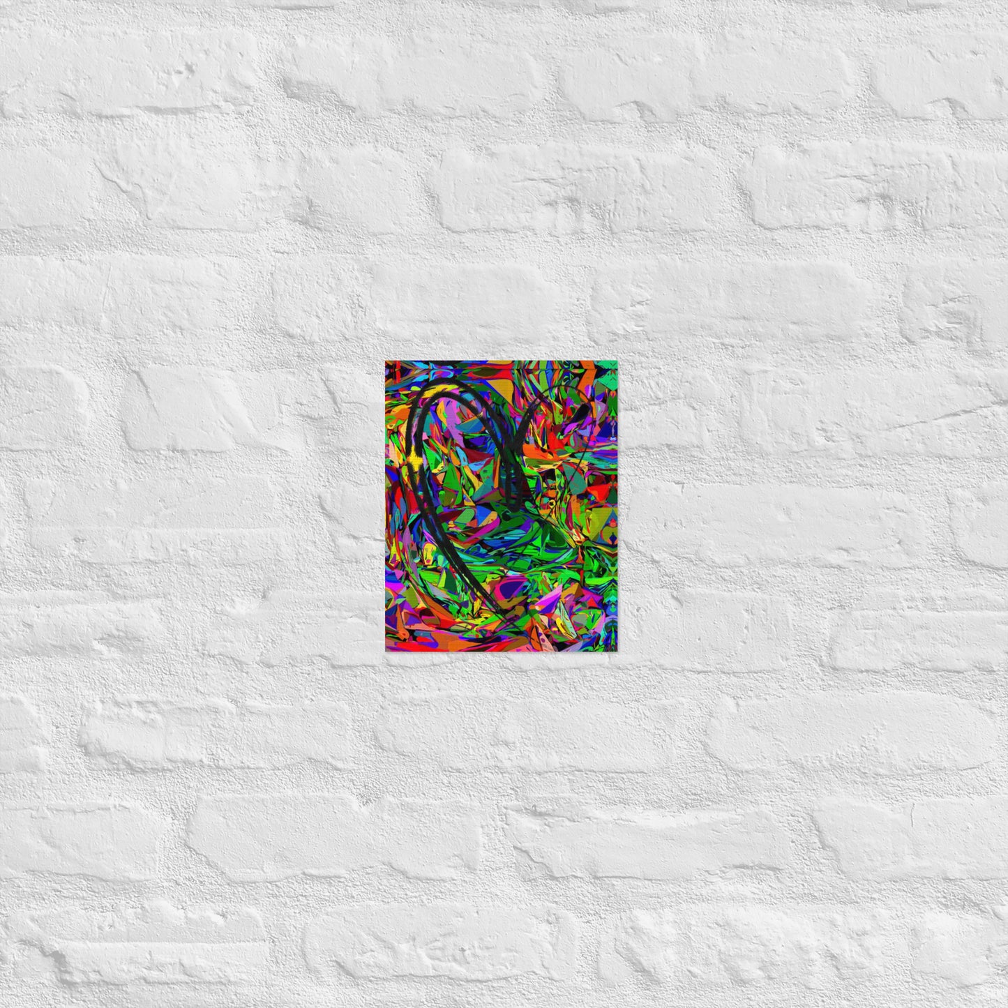 Neon abstract art print on matte paper featuring bold black heart and colorful jagged design – modern wall decor by Hipyfi Clothes & Design 8x10-front