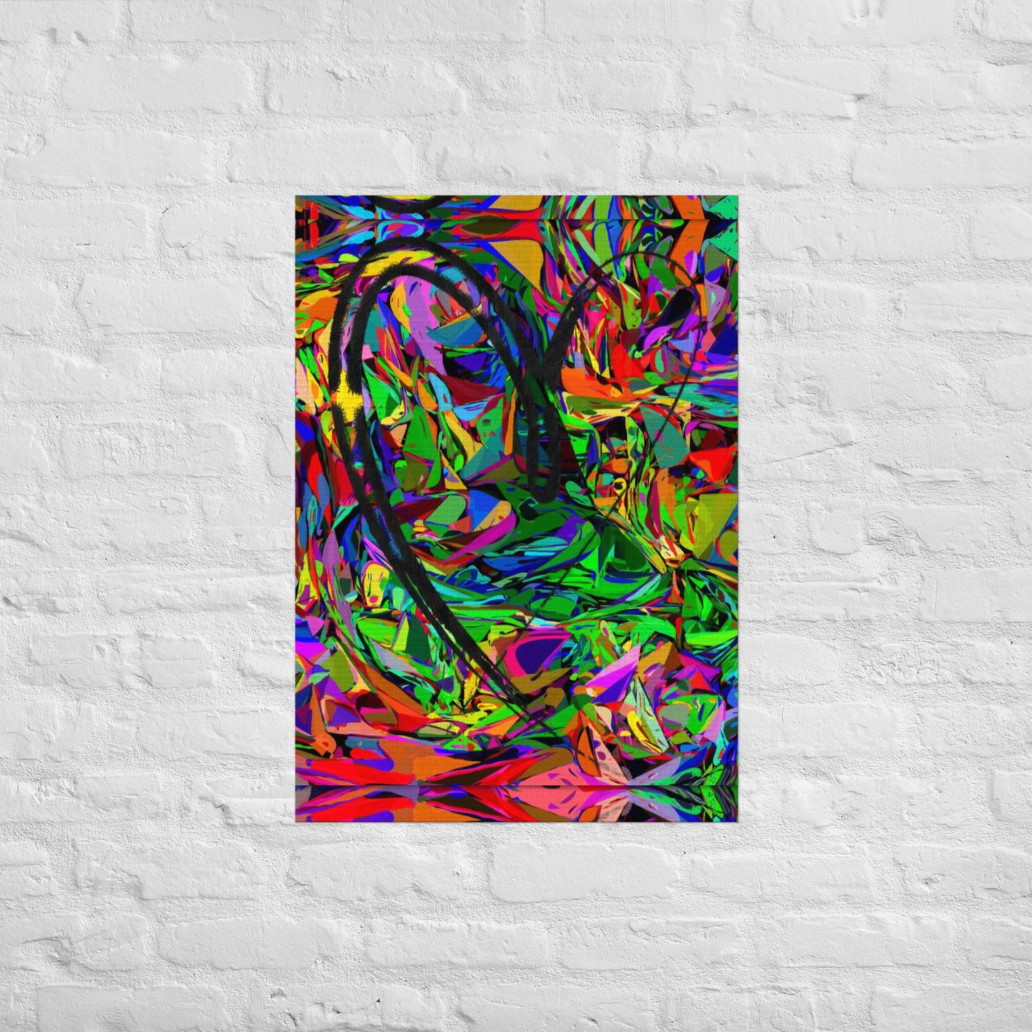 Neon abstract art print on matte paper featuring bold black heart and colorful jagged design – modern wall decor by Hipyfi Clothes & Design a1-_23.3x33.1_-front