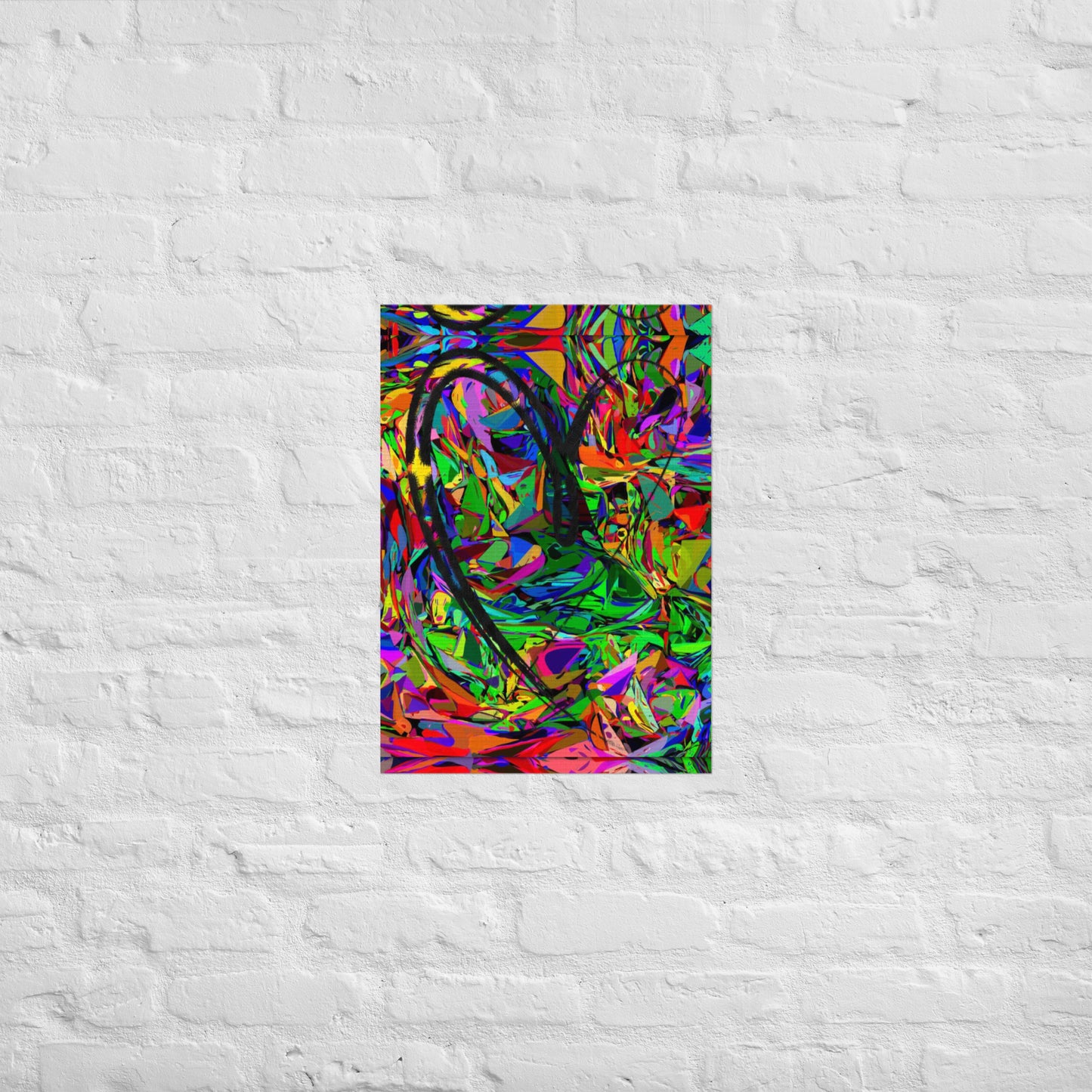 Neon abstract art print on matte paper featuring bold black heart and colorful jagged design – modern wall decor by Hipyfi Clothes & Design a2-_16.5x23.3_-front