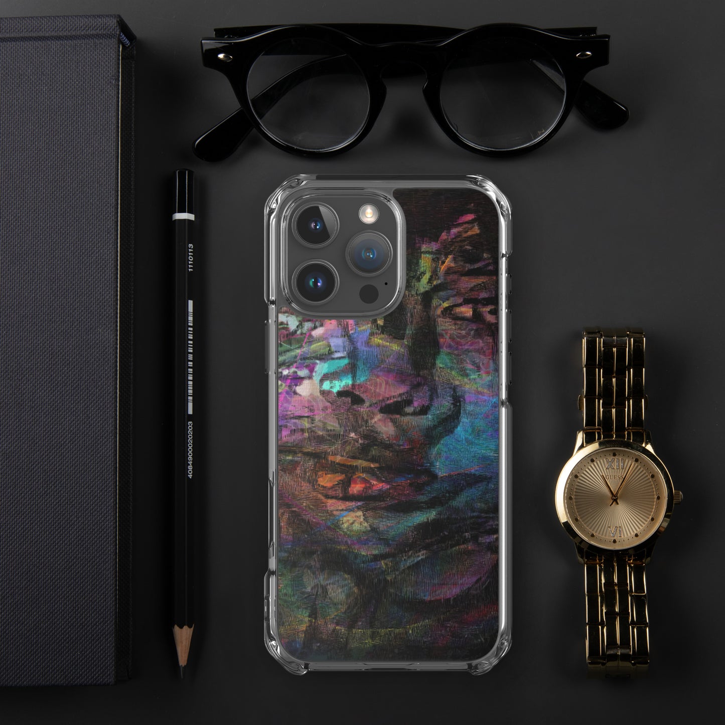 Vibrant abstract brushstroke art on a sleek clear MagSafe iPhone case by Hipyfi, blending bold color protection with modern design for iPhone. 16-pro-max-2