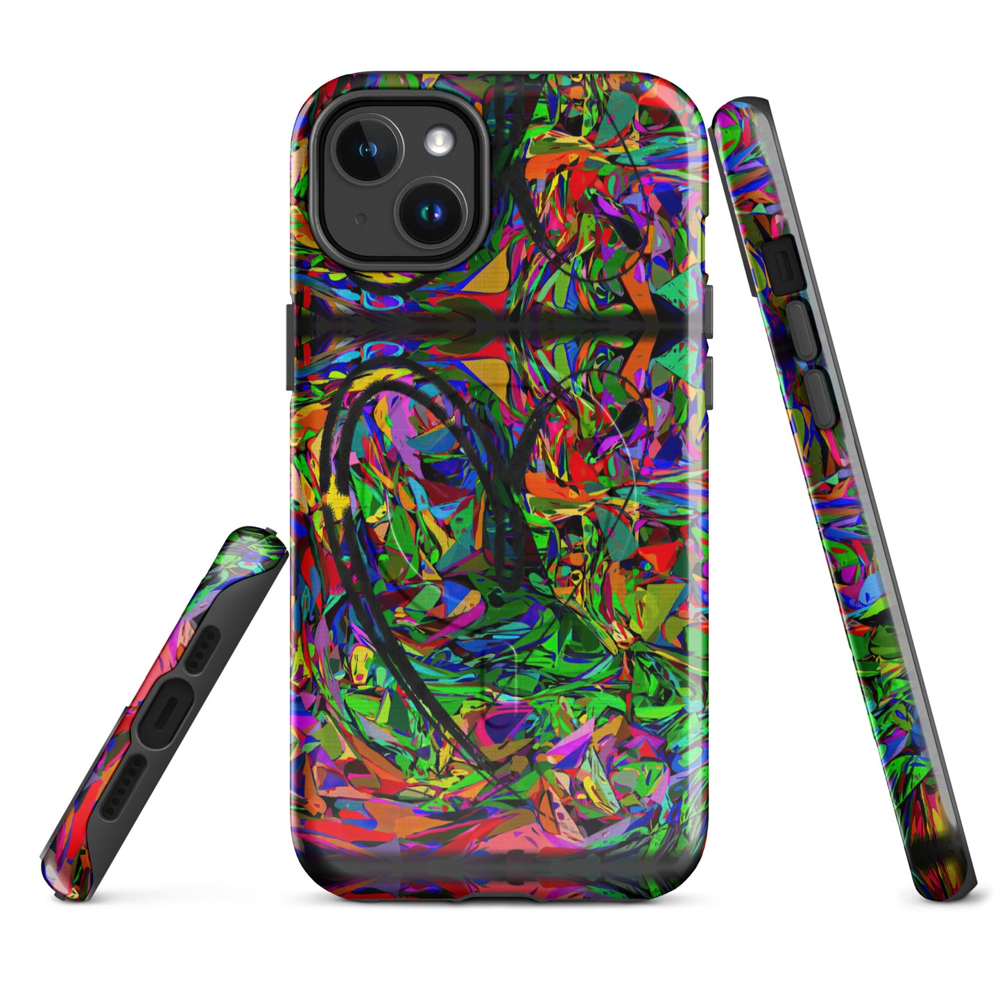 Hipyfi Neon Mythos MagSafe Tough Case for iPhone – Abstract street art design with vibrant neon colors, durable dual-layer protection, and MagSafe compatibility. iphone-14-plus