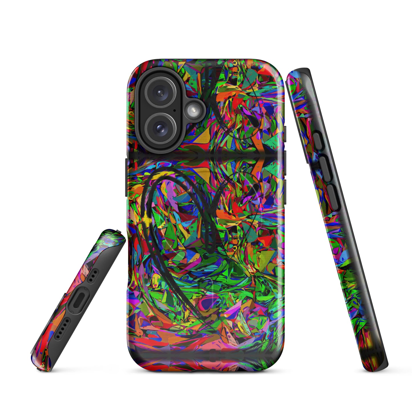 Hipyfi Neon Mythos MagSafe Tough Case for iPhone – Abstract street art design with vibrant neon colors, durable dual-layer protection, and MagSafe compatibility. iphone-16