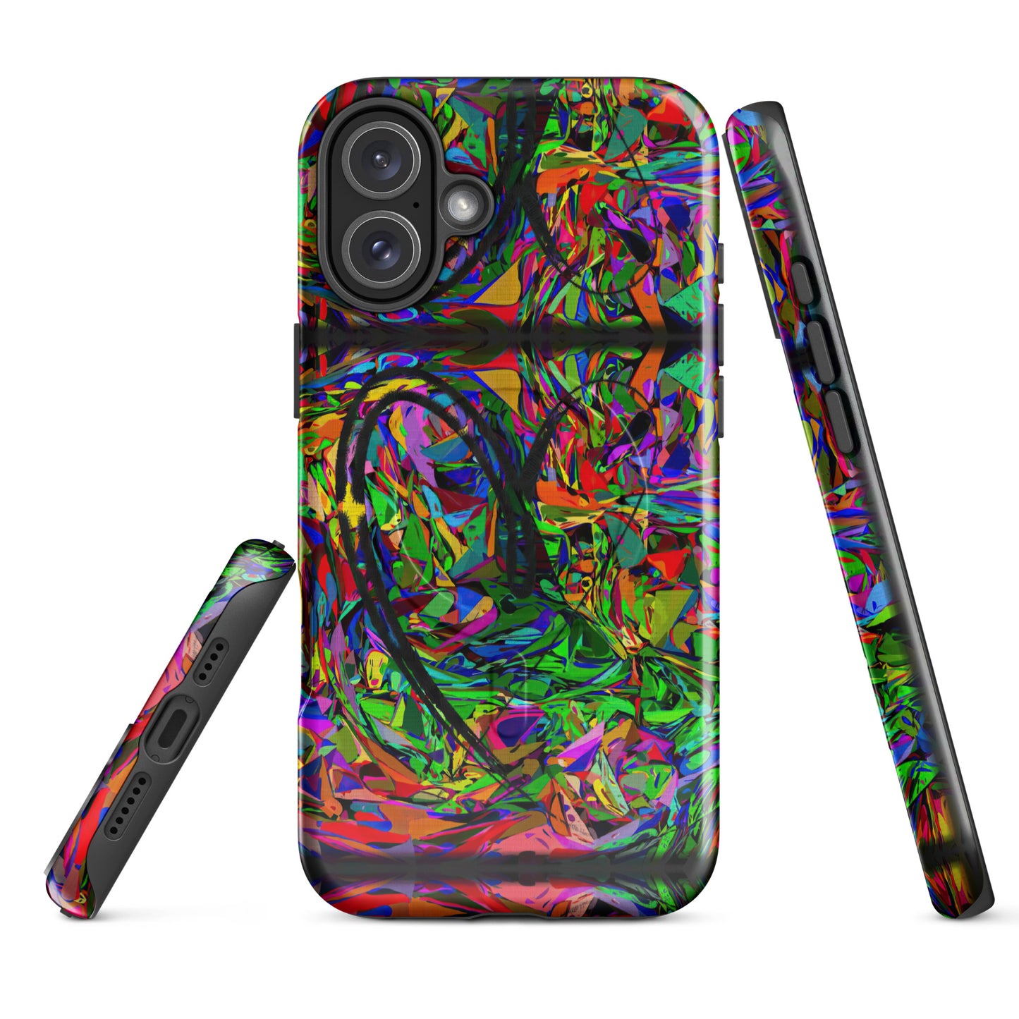 Hipyfi Neon Mythos MagSafe Tough Case for iPhone – Abstract street art design with vibrant neon colors, durable dual-layer protection, and MagSafe compatibility. iphone-16-plus