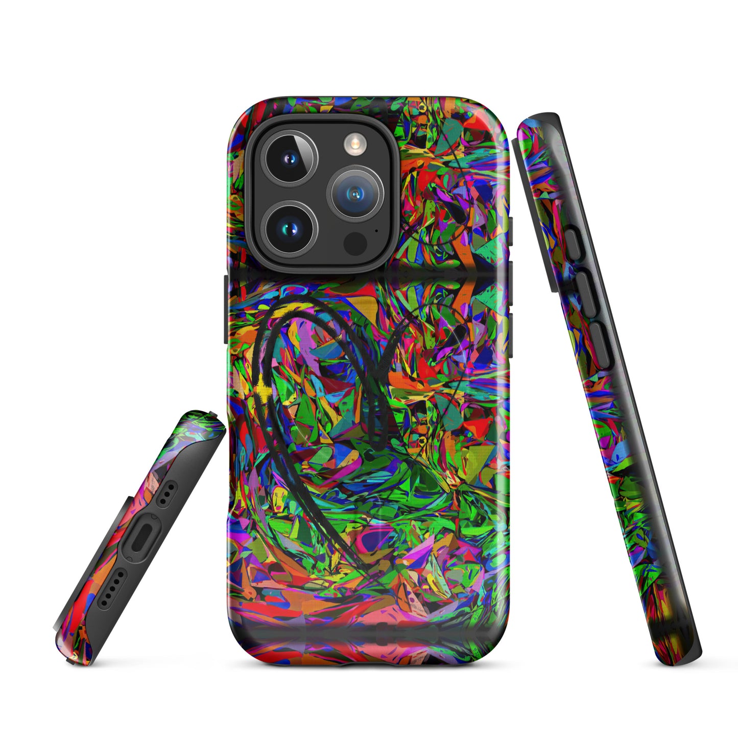 Hipyfi Neon Mythos MagSafe Tough Case for iPhone – Abstract street art design with vibrant neon colors, durable dual-layer protection, and MagSafe compatibility. iphone-16-pro
