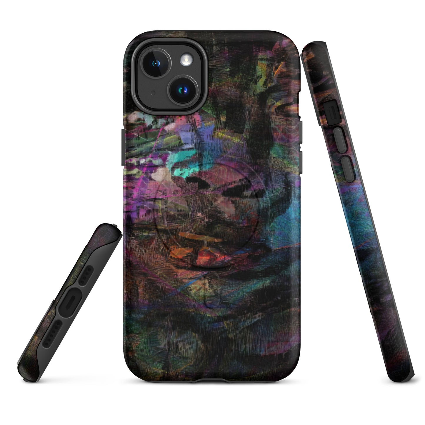 Colorful abstract MagSafe Tough Case for iPhone, with dual-layer protection by Hipyfi Clothes & Design. 14-plus