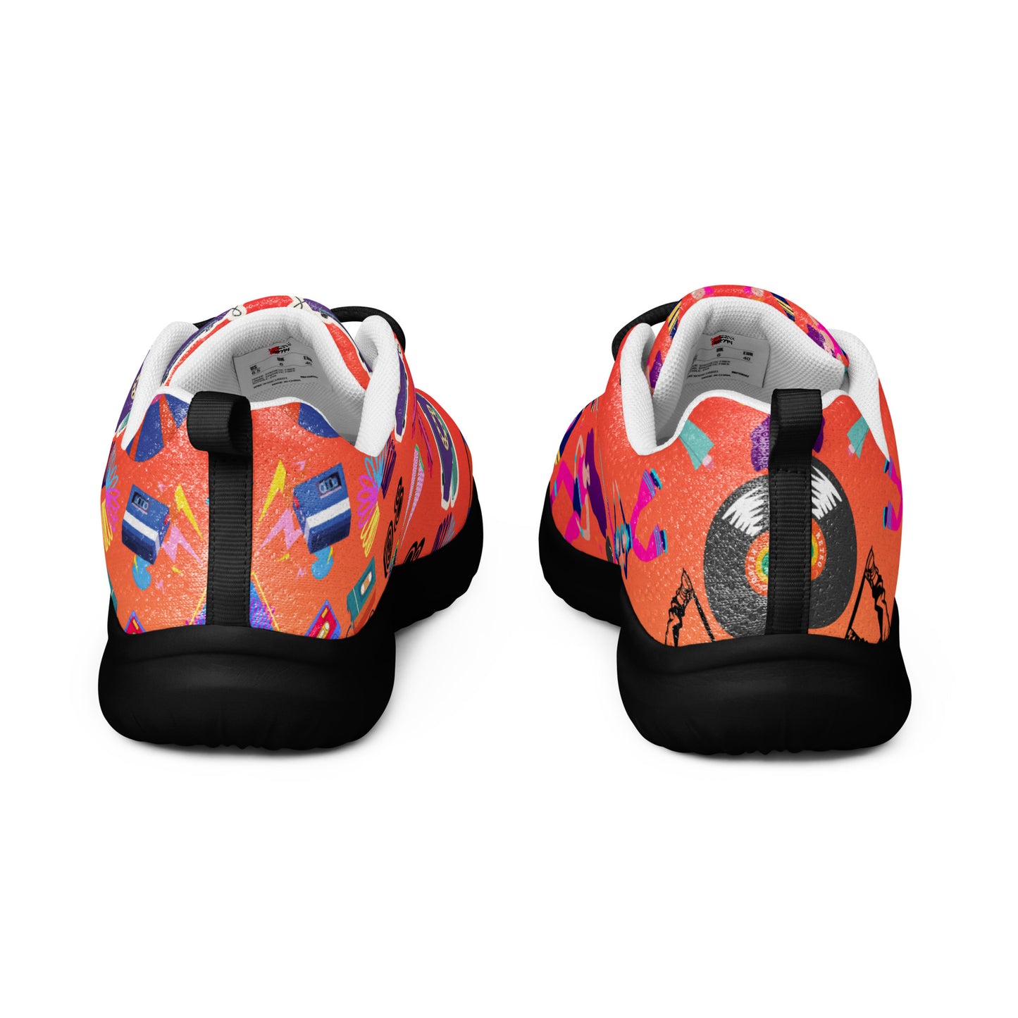 Hipyfi RetroRush Men’s 80s Style Athletic Sneakers with Neon Retro Pattern black-back-4