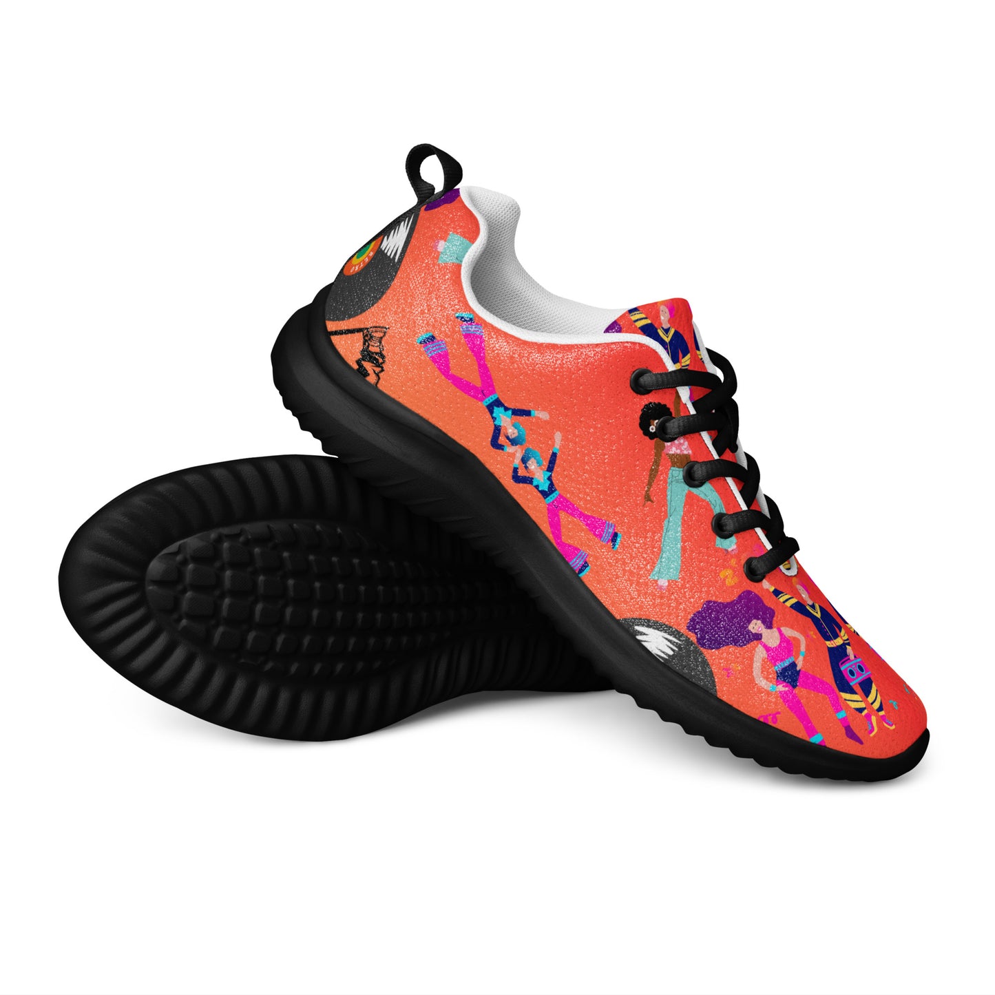 Hipyfi RetroRush Men’s 80s Style Athletic Sneakers with Neon Retro Pattern black-front-5