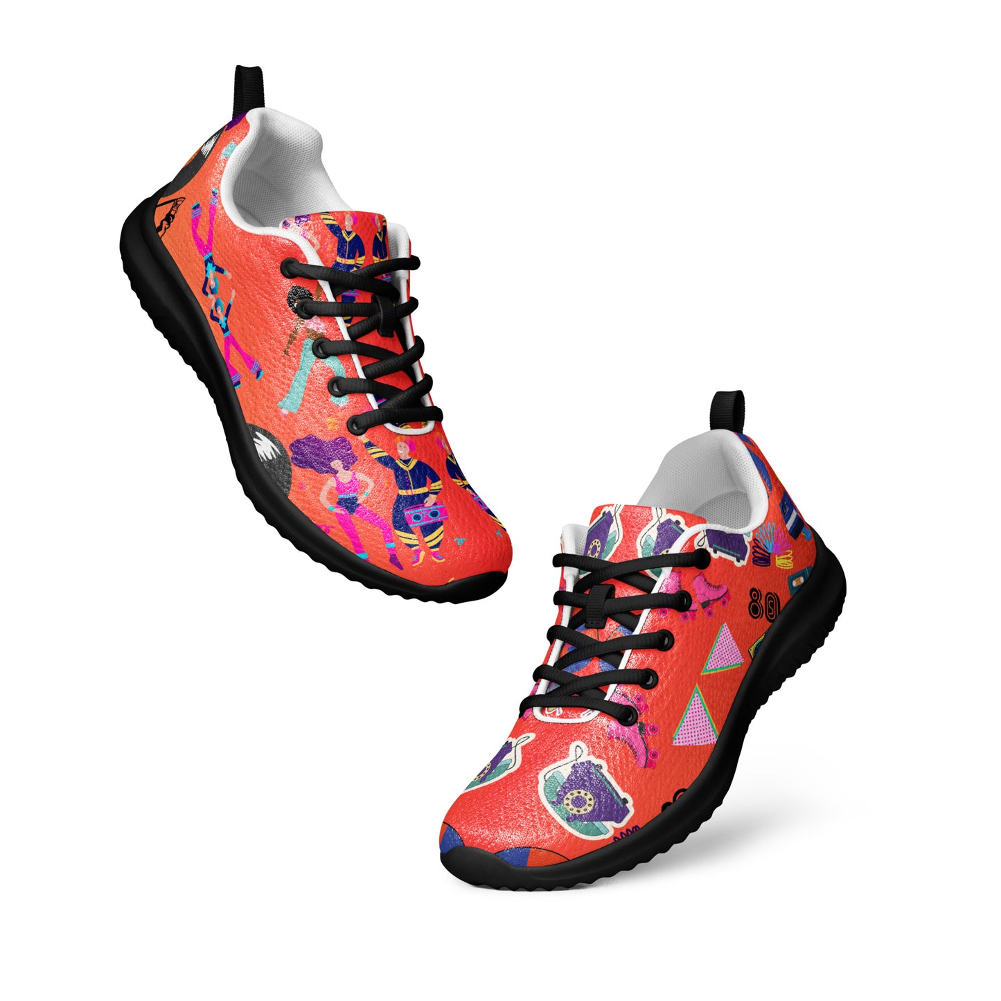 Hipyfi RetroRush Men’s 80s Style Athletic Sneakers with Neon Retro Pattern black-front-6