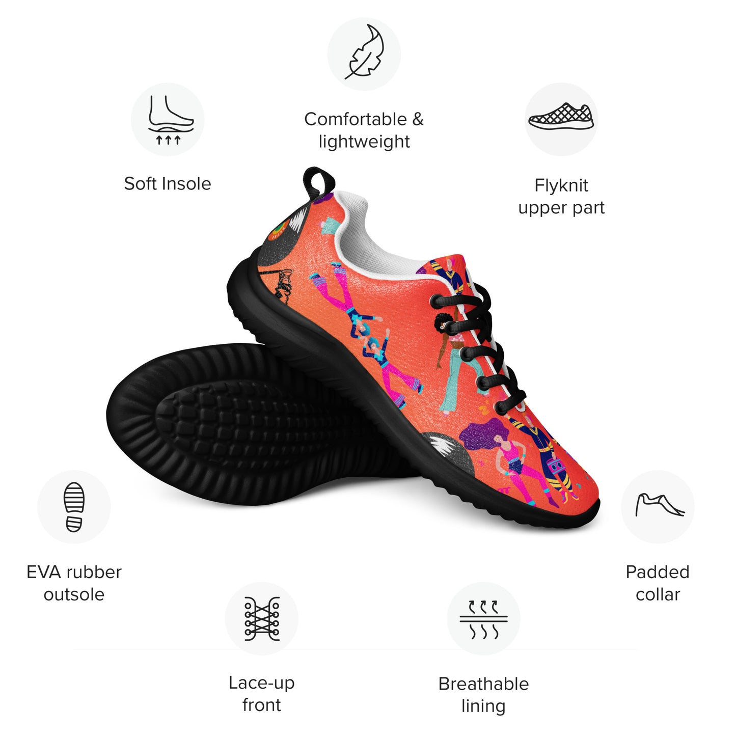 Hipyfi RetroRush Men’s 80s Style Athletic Sneakers with Neon Retro Pattern Product-info