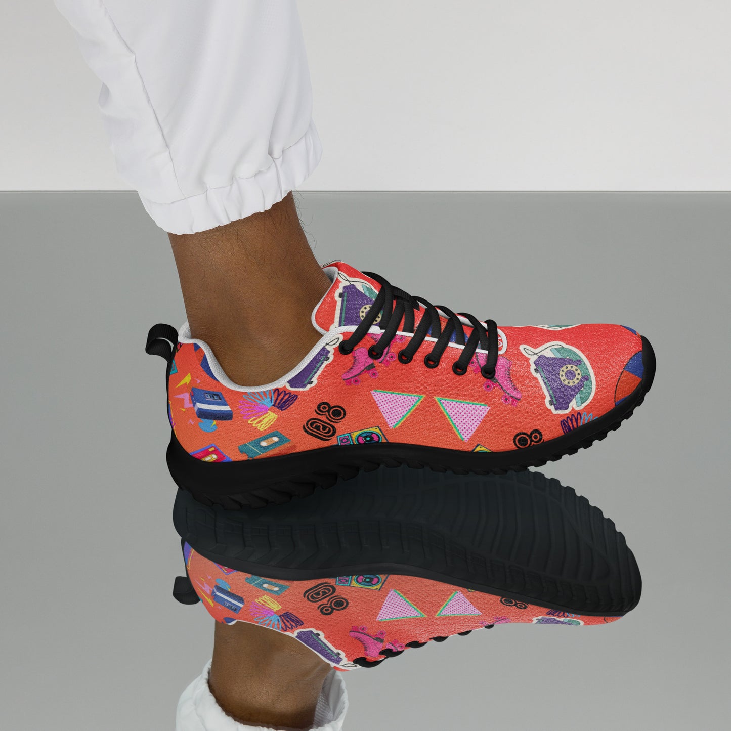 Hipyfi RetroRush Men’s 80s Style Athletic Sneakers with Neon Retro Pattern black-left