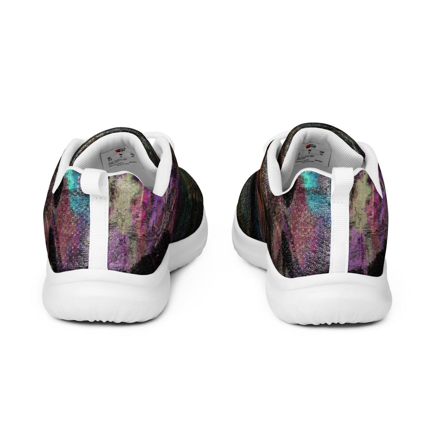 Hipyfi Chromatic Dreams Men’s Abstract Art Training Shoes in vibrant graffiti-inspired purple, blue, and orange with breathable performance design. white-back-2