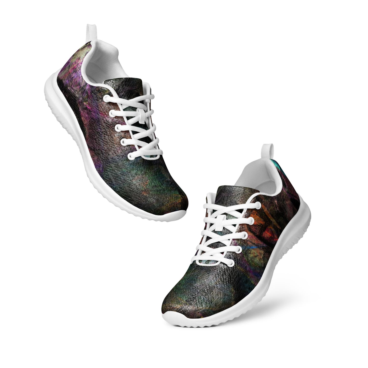 Hipyfi Chromatic Dreams Men’s Abstract Art Training Shoes in vibrant graffiti-inspired purple, blue, and orange with breathable performance design. white-front-5