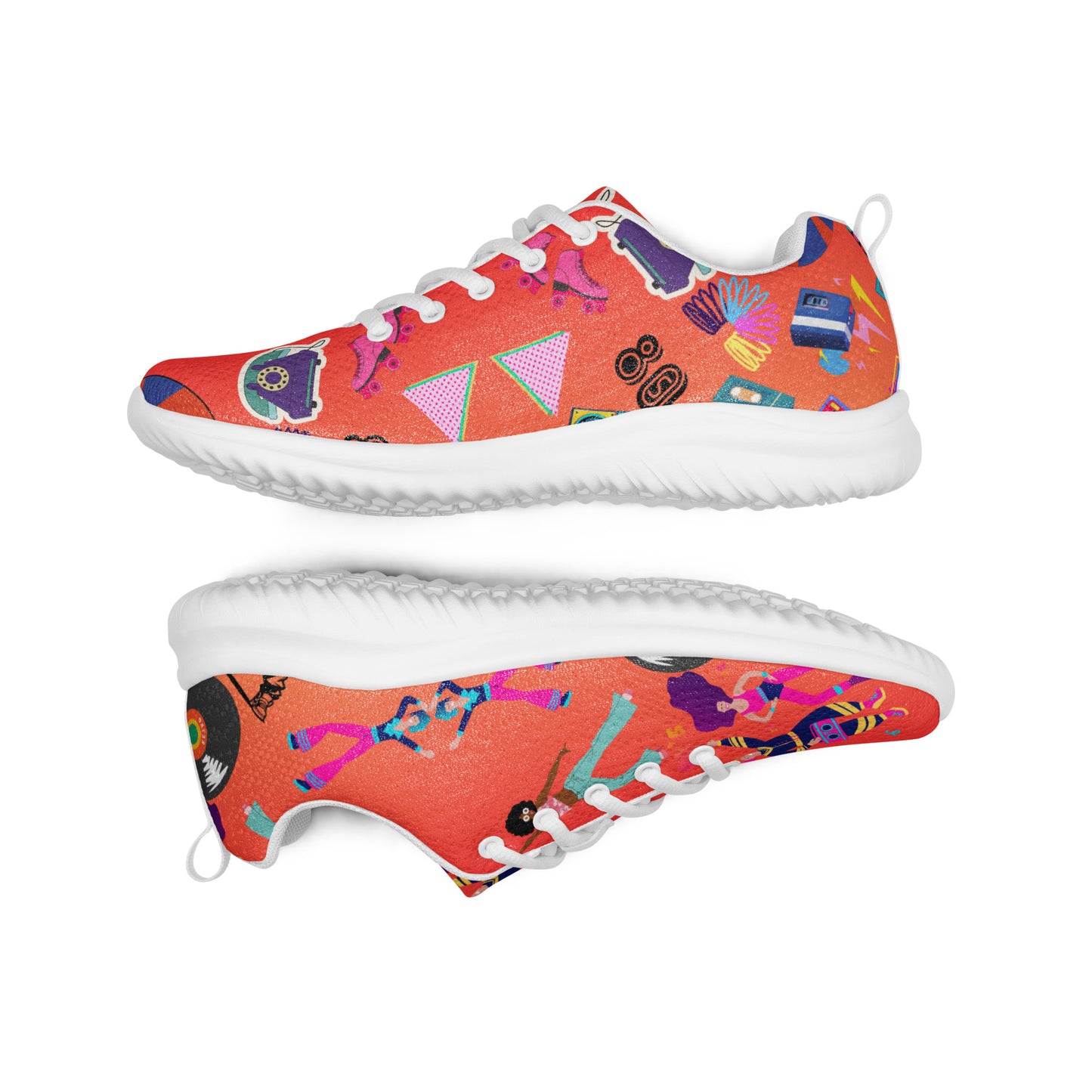 Hipyfi RetroRush Men’s 80s Style Athletic Sneakers with Neon Retro Pattern white-front-4
