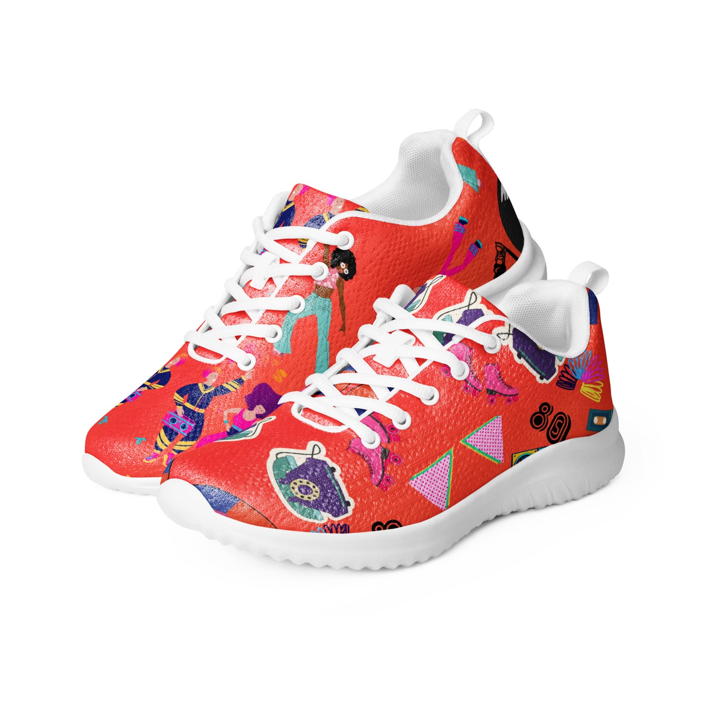 Hipyfi RetroRush Men’s 80s Style Athletic Sneakers with Neon Retro Pattern white-left-front