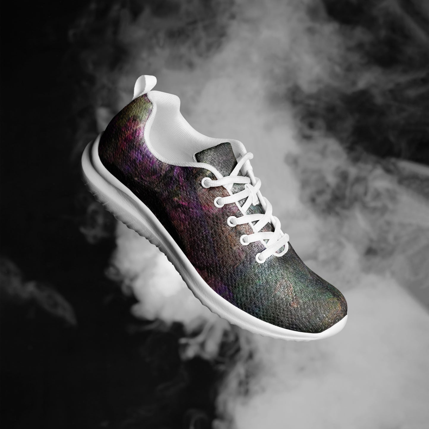 Hipyfi Chromatic Dreams Men’s Abstract Art Training Shoes in vibrant graffiti-inspired purple, blue, and orange with breathable performance design. white-right