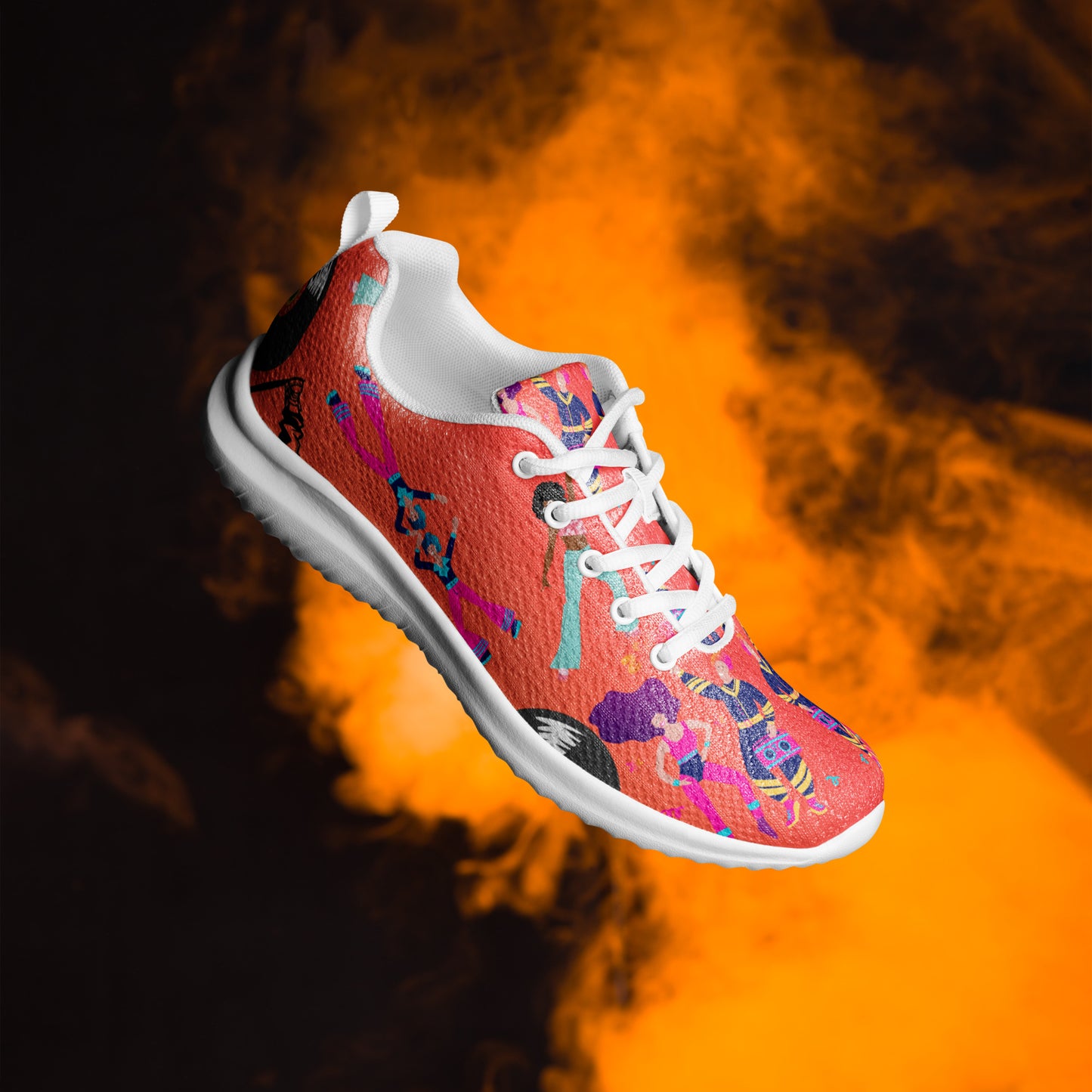 Hipyfi RetroRush Men’s 80s Style Athletic Sneakers with Neon Retro Pattern white-right-4