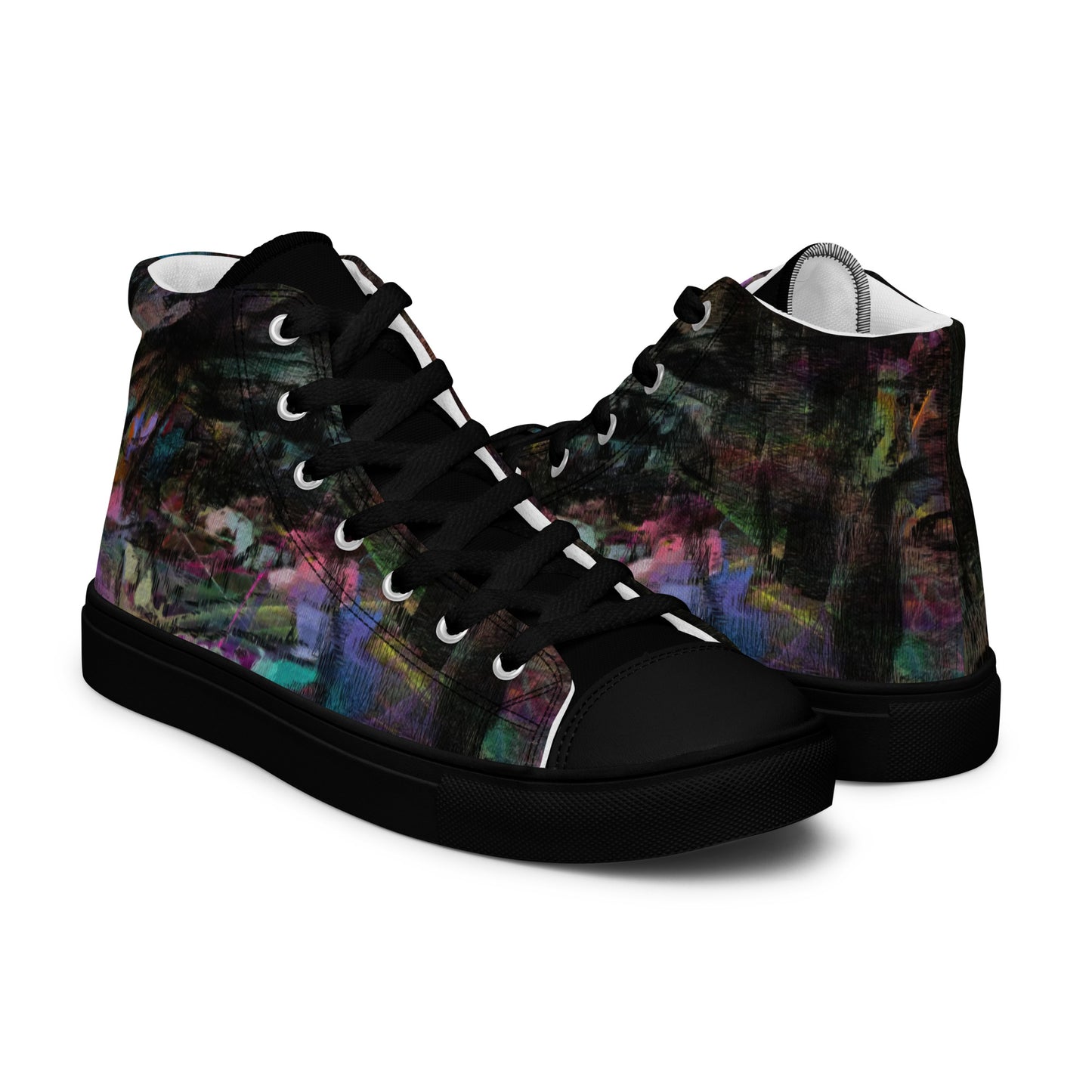 Hipyfi Chromatic Dreams Men's High-Top Sneakers with Bold Colorful Abstract Graffiti Print in Purple, Blue, and Green black-right-4