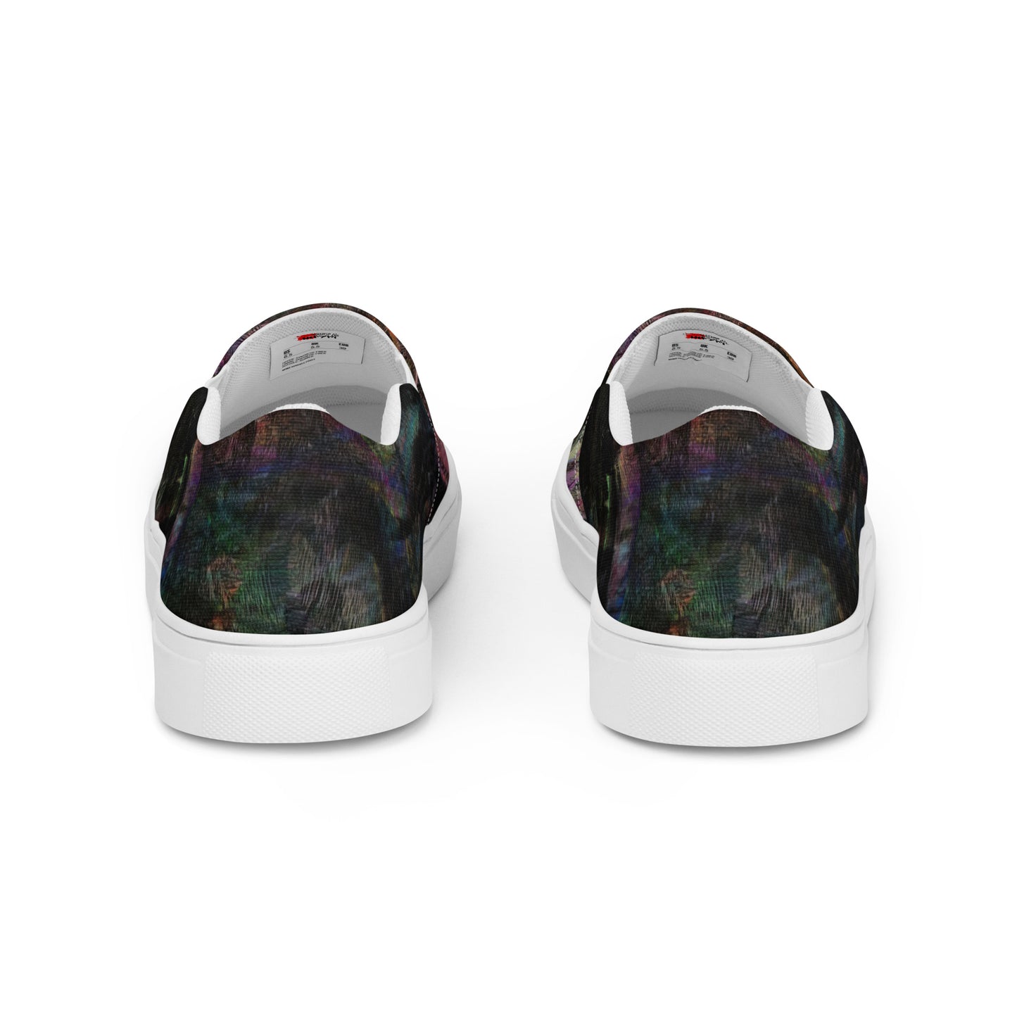 Hipyfi Chromatic Dreams men’s slip-on shoes with vibrant abstract art brushstroke print – urban street style canvas footwear. white-back-3