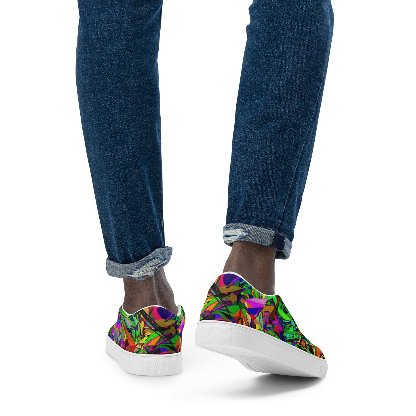 Neon Mythos men's colorful slip-on canvas shoes with abstract street art design by Hipyfi white-back