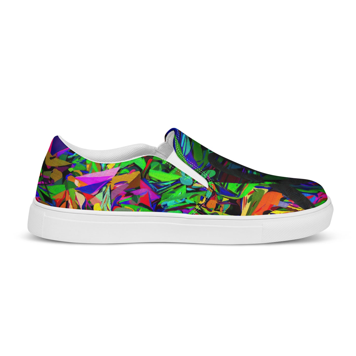Neon Mythos men's colorful slip-on canvas shoes with abstract street art design by Hipyfi white-left-inside