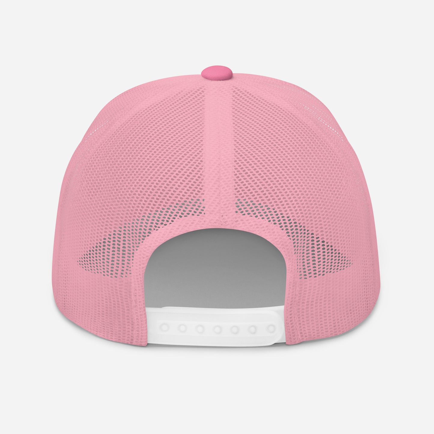 Pink retro trucker hat with mesh back and Hipyfi logo, adjustable snapback cap for men and women. Back-2
