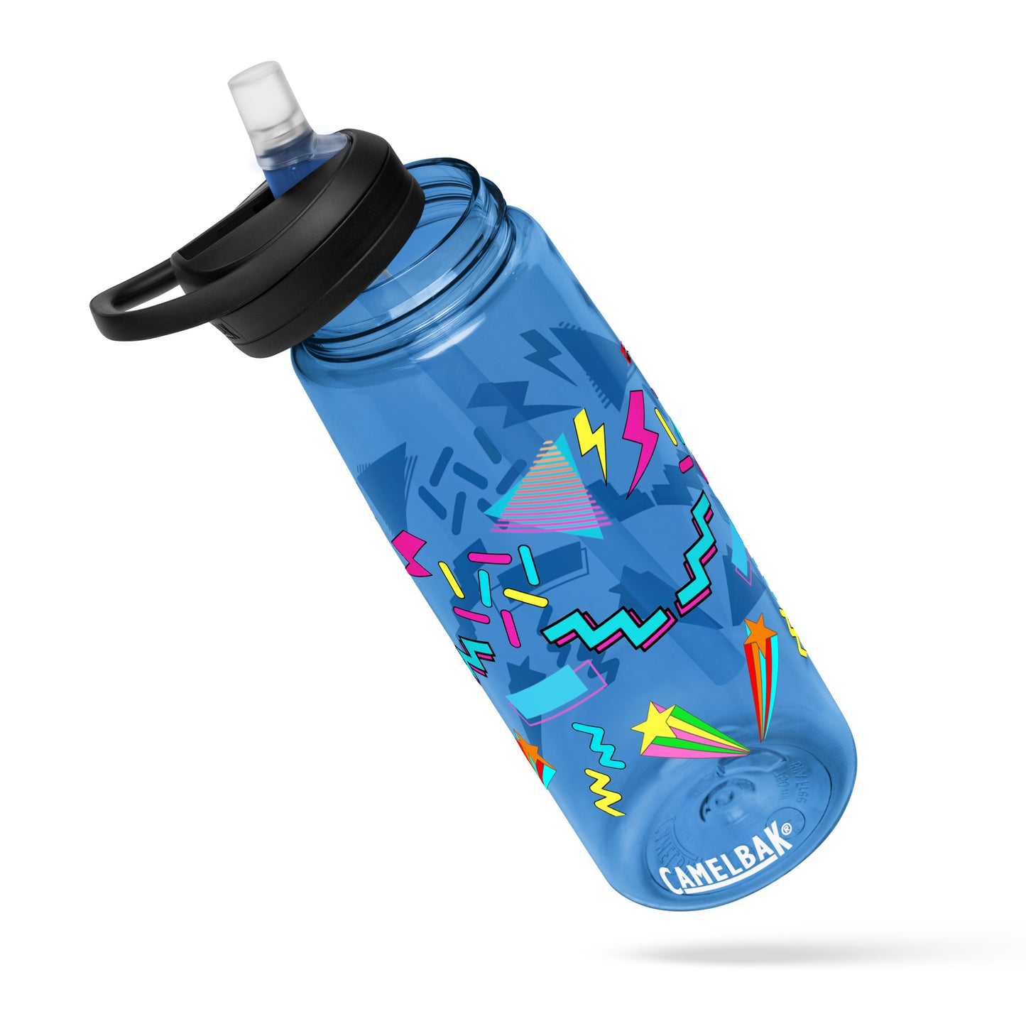Hipyfi 80s Retro Sports Water Bottle in Oxford Blue with colorful pop art design, BPA-free and reusable oxford-blue-front-3