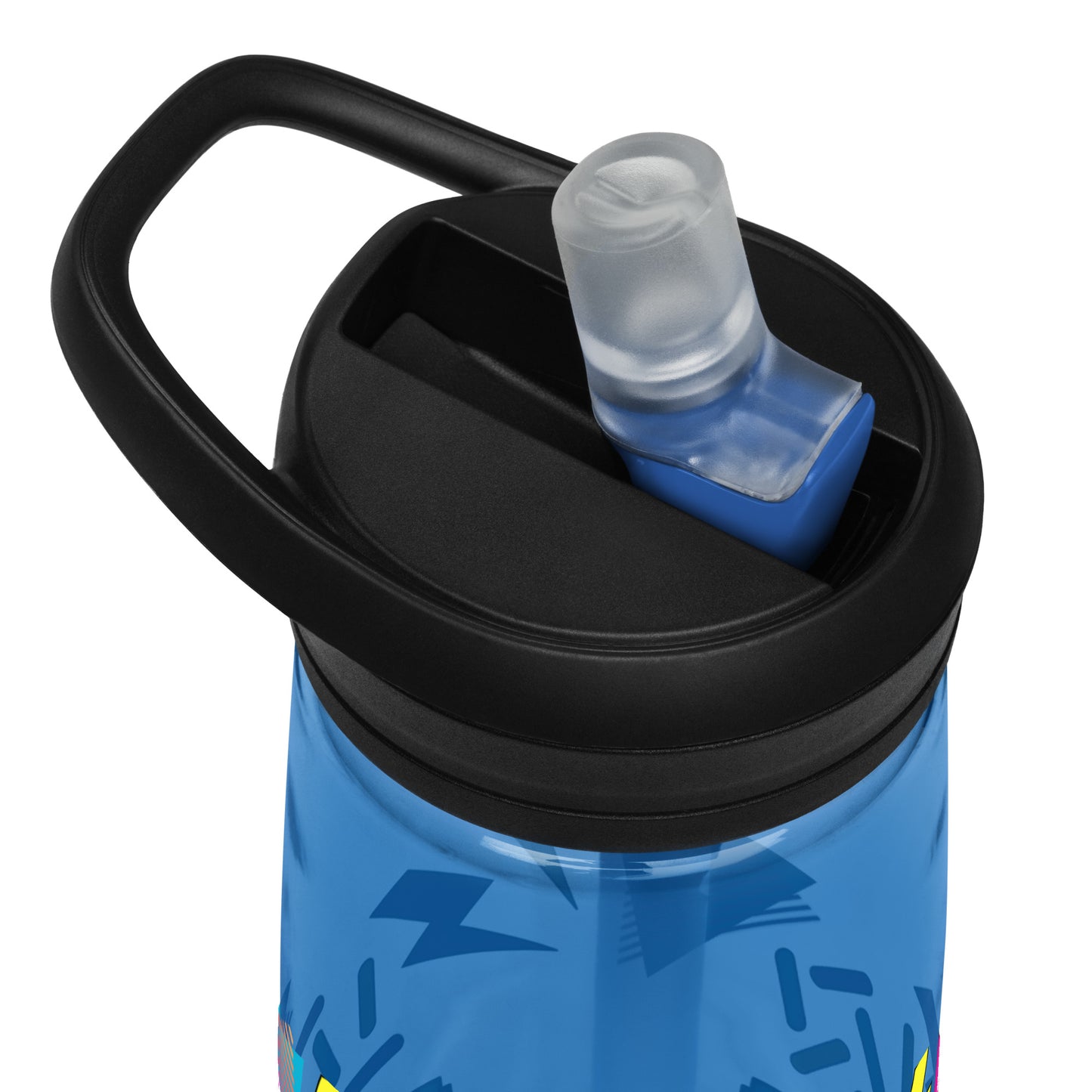 Hipyfi 80s Retro Sports Water Bottle in Oxford Blue with colorful pop art design, BPA-free and reusable oxford-blue-product-details