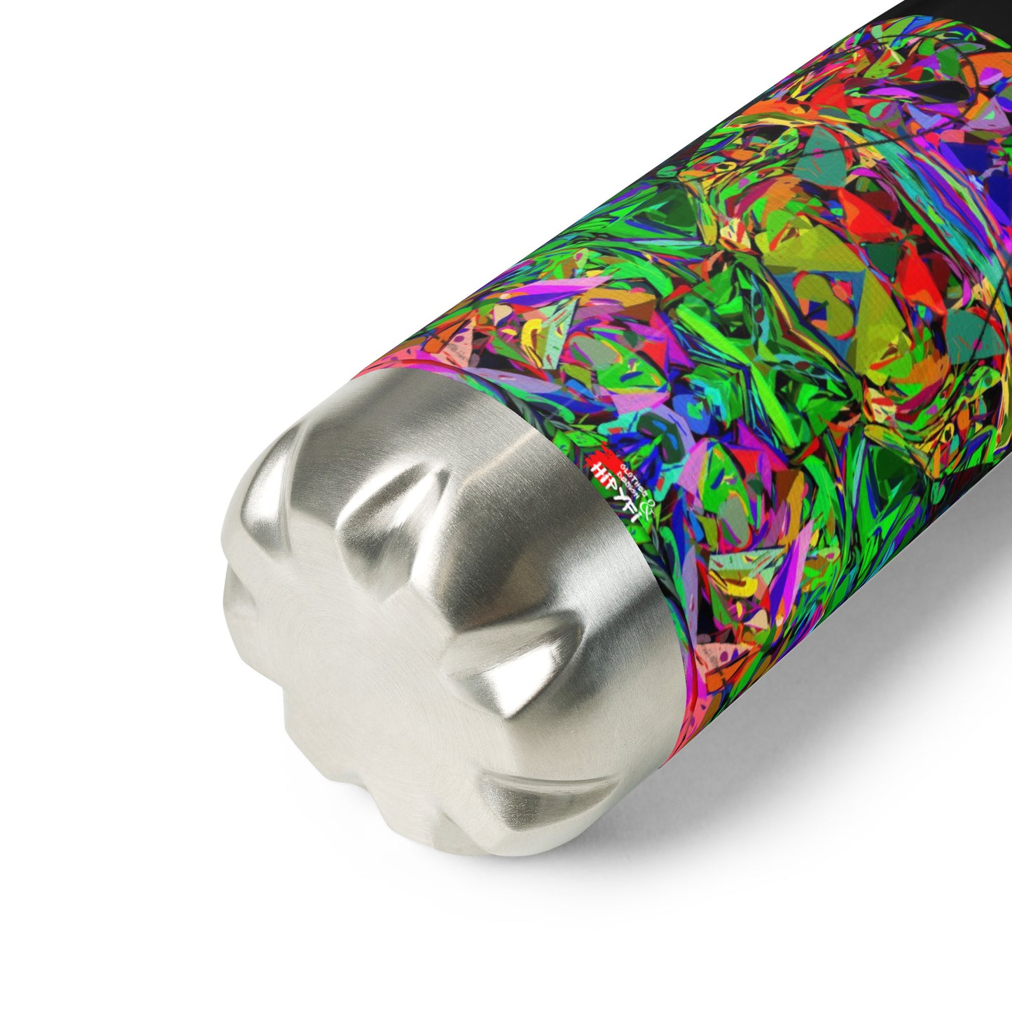 Neon Mythos stainless steel water bottle with vibrant abstract street art design and glossy finish by Hipyfi Clothes & Design black-17-oz-product-details