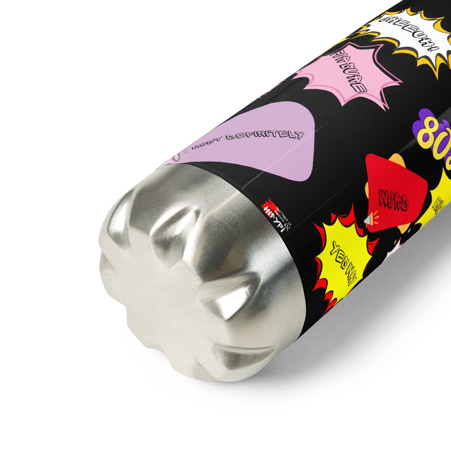 Hipyfi Retro Pop Art Stainless Steel Water Bottle with 1980s comic design and colorful vintage pattern 17-oz-product-details
