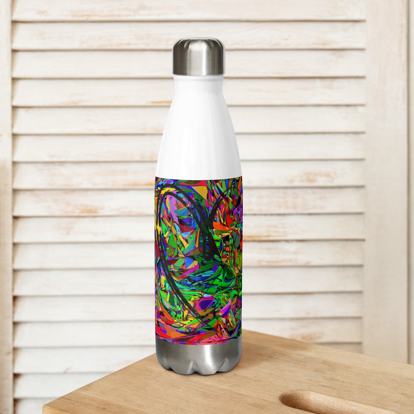 Neon Mythos stainless steel water bottle with vibrant abstract street art design and glossy finish by Hipyfi Clothes & Design white-17-oz-Right