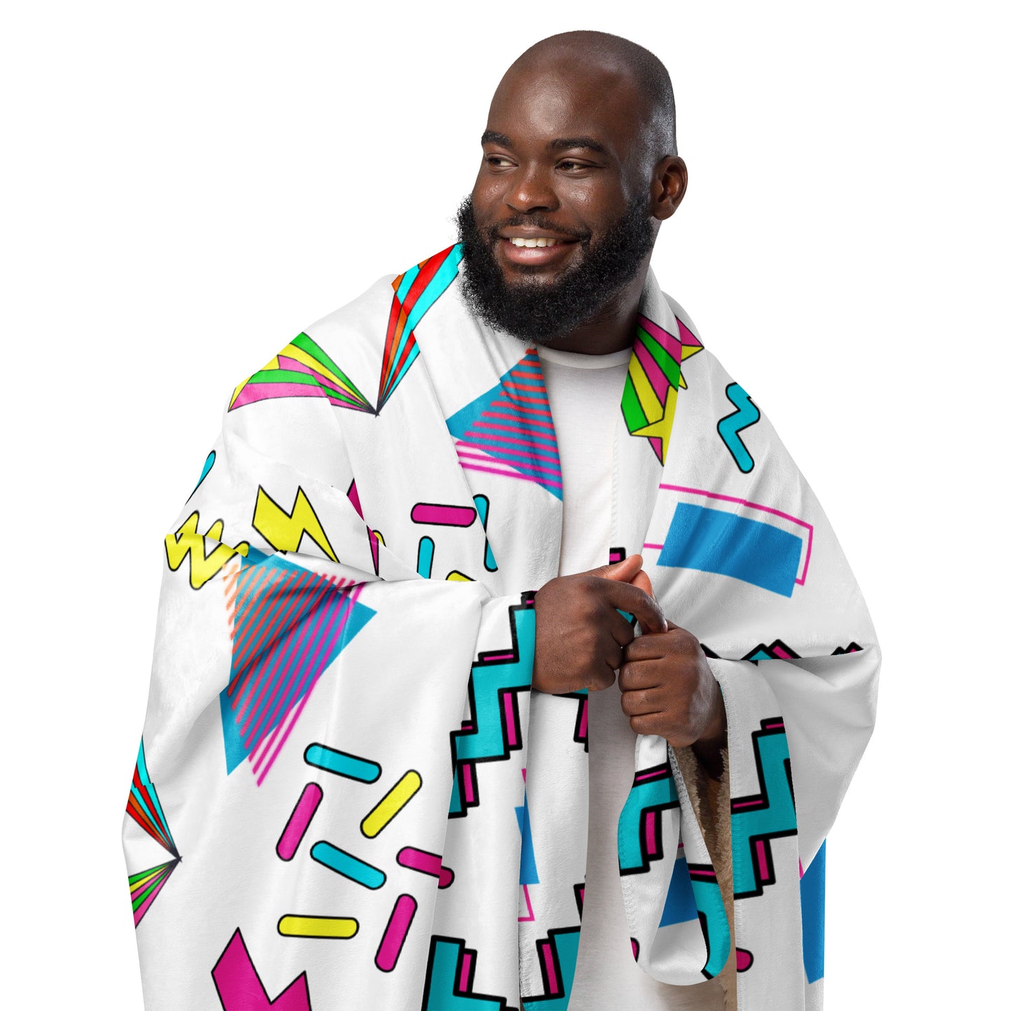 80s retro pop art Sherpa fleece throw blanket with geometric design by Hipyfi Clothes & Design 37x57-front-5