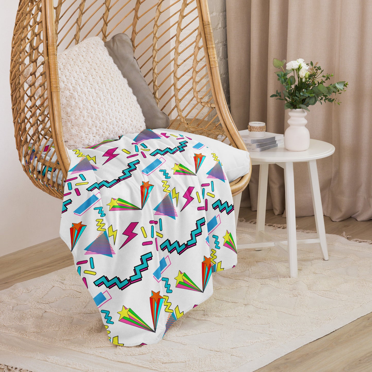 80s retro pop art Sherpa fleece throw blanket with geometric design by Hipyfi Clothes & Design 60x80-front-2