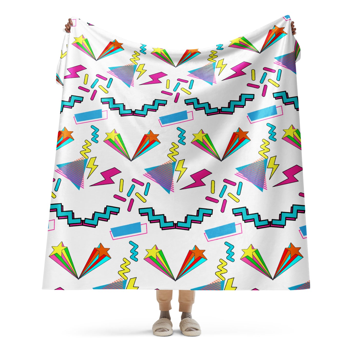 80s retro pop art Sherpa fleece throw blanket with geometric design by Hipyfi Clothes & Design 60x80-front-3