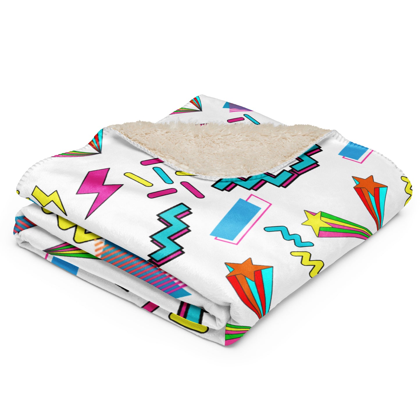 80s retro pop art Sherpa fleece throw blanket with geometric design by Hipyfi Clothes & Design 60x80-front-6