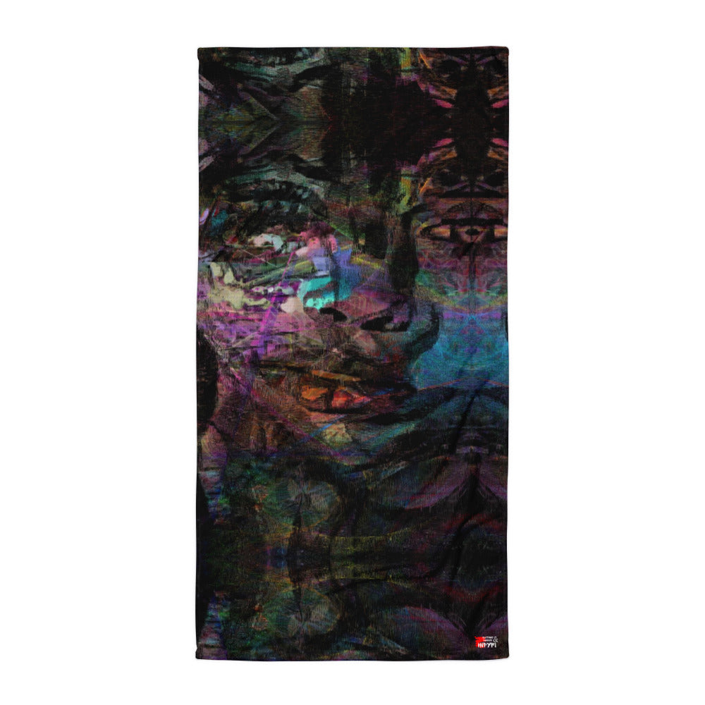 Hipyfi Chromatic Dreams Abstract Art Towel featuring vibrant colors on a quick-dry cotton-polyester blend for gym, beach, or yoga. Eco-friendly design. 30x60-Flat