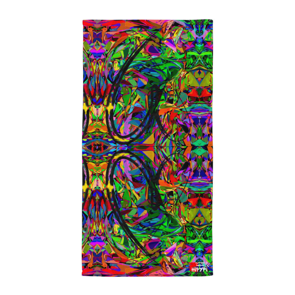 Hipyfi Neon Mythos abstract sublimated beach towel with vibrant neon print design Flat